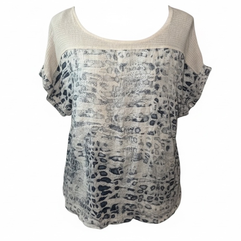 Lungo L’arno Made in Italy 100% Linen blue animal print natural‎ tan top Sz 1X